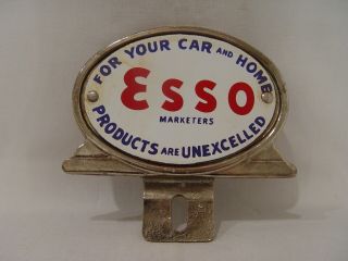 Old 2 Piece Esso Car & Home Gas Oil Advertising License Plate Topper Sign