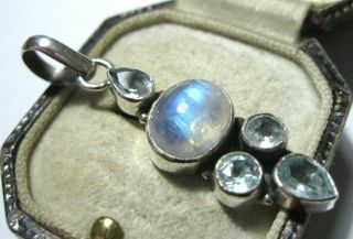 Vintage Style Sterling SILVER Real Moonstone Blue Topaz Gem Necklace PENDANT 3