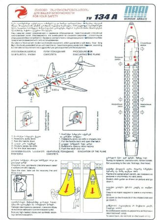 Safety Card - Orbi Georgian Airlines Tu 134 A - Full Floorplan @@look