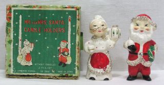 Vtg Christmas Commodore Mr Mrs Santa Candle Holders In Ob 1950s