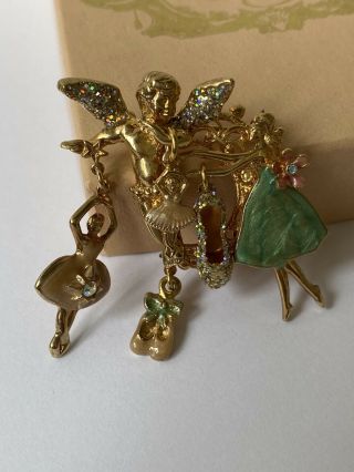 Vintage Kirks Folly Usa Fairy & Angel With Ballerina Charms Brooch Pin