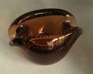 Vintage Murano Glass Amber Air Bubble Ashtray 2