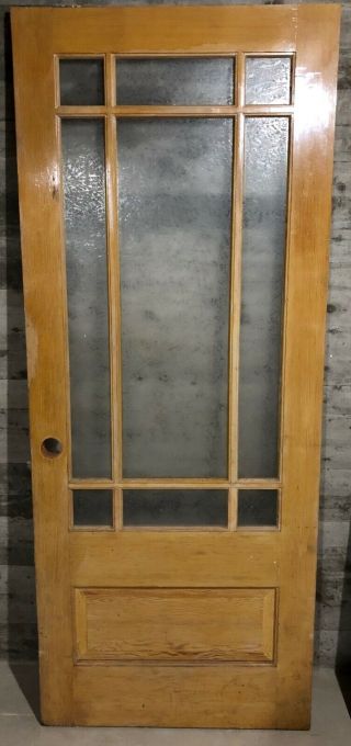 Antique Wood Interior French Door /w Glue Chip Glass & Border Grill 32x79