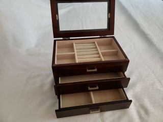 Vintage Wooden Jewelry Box 3 Level 2 Drawer And Top Compartment