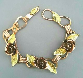 Vintage Signed Coro Copper Gold Tone Raised Flower Floral Bracelet 7 "