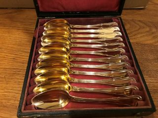 Antique French Silver Gilt Vermeil Cased Spoons - Etienne - Henri Sanoner,  Paris