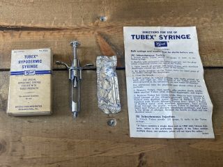 Vintage 1950s Tubex Hypodermic Needle Nos Cib Wyeth Medical Syringe