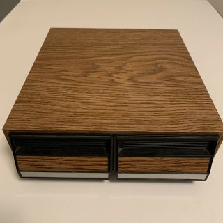 Vintage Cassette Tape Storage Case 2 Drawer Holds 28 Tapes Faux Wood Grain