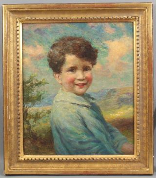 Antique 1908 William J Medcalf O/c Portrait Oil Painting Of Young Boy,  Nr