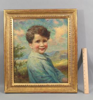 Antique 1908 WILLIAM J MEDCALF O/C Portrait Oil Painting of Young Boy,  NR 2