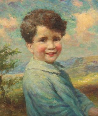 Antique 1908 WILLIAM J MEDCALF O/C Portrait Oil Painting of Young Boy,  NR 3