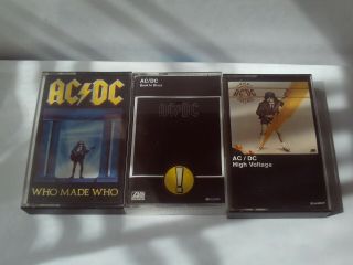 Ac/dc Albums X 3 Back In Black/high Voltage/who Made Who Cassette/tape Vintage