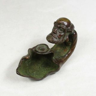 B552: Chinese Tasteful Incense Stick Holder Of Old Copper Ware Of Arhat Statue