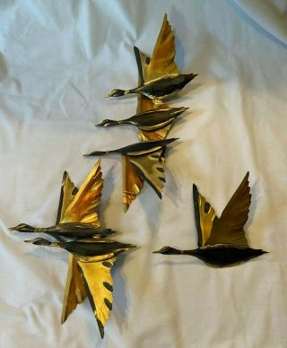 Vintage Mid Century 3 Pc Burnt Torch Metal Wall Art Flying Canadian Geese