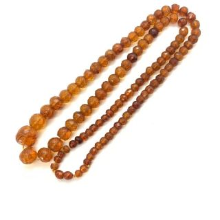 Antique Art Deco Faceted Natural Amber Bead Necklace 196