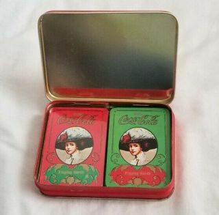 Vintage Coca Cola Gibson Girls Playing Cards Full Deck W/tin Red Green Christmas