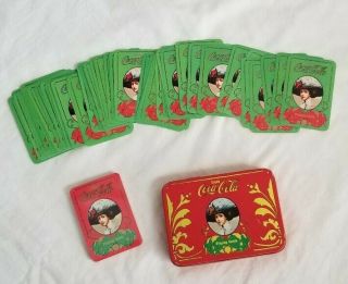 VINTAGE Coca Cola GIBSON GIRLS Playing Cards Full Deck w/tin Red Green Christmas 2