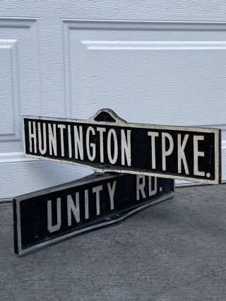 Vintage Antique Cast Aluminum Street Sign Huntington Tpke Unity Rd Trumbull 23”