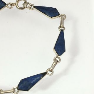 Lapis Lazuli & 950 Silver Link Bracelet Vintage Cabochon 7.  5 in 5.  5 grams 3