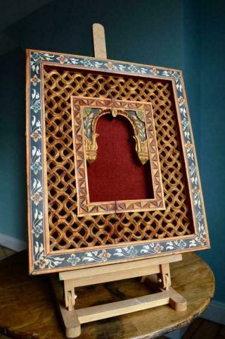 Antique Carved Picture Frame Arts & Crafts Islamic Moorish Painted Border