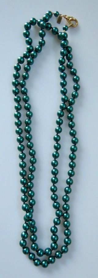 Vintage Necklace By L.  R.  Lr Lady Remington? Green Beaded Long