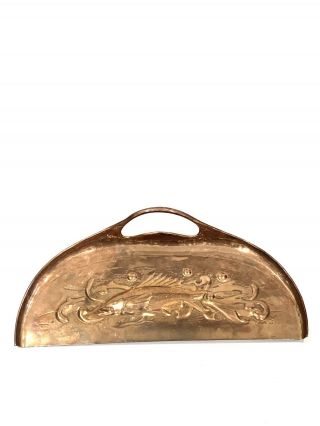 Arts And Crafts Newlyn Copper Crumb Tray Embossed With Fish Impressed Marks