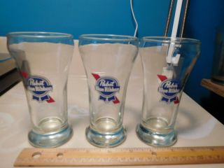 3 Vintage Pbr Pabst Blue Ribbon Beer Small Pilsner Glasses 6 Oz 5.  25” Tall Appr
