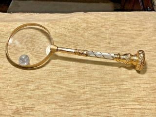 Gorgeous Antique Magnifying Glass Parasol 1908 Gold Mother Of Pearl