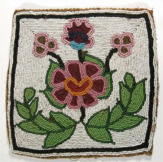 1890s Native American Cree Indian Bead Decorated Hide Panel - From Tobacco Bag