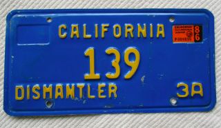 California (blue Base) Dismantler License Plate 139