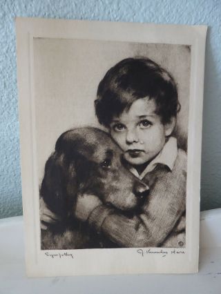 Vintage Sympathy J.  Knowles Hare 5 X 7 Print - Boy With Dog Photo