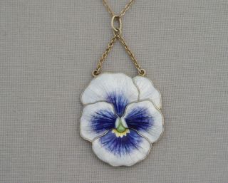 Marius Hammer Norway Sterling Silver Gilt & Enamel Pansy Flower Pendant & Chain