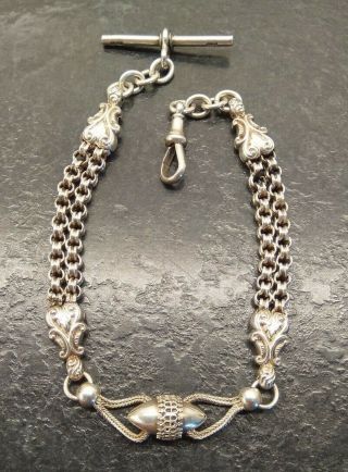 Antique Victorian Silver Ornate Albertina Pocket Watch Chain.