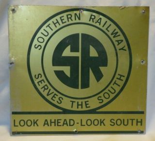 The Southern Railway Serves The South Gold Tone And Green Metal Railroad Sign