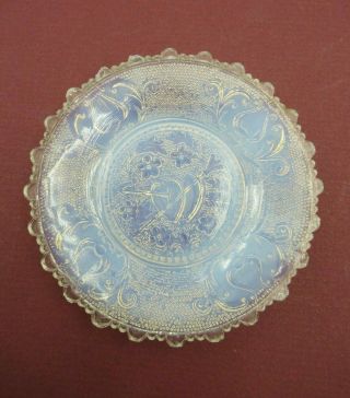 Antique Sandwich Opalescent Lacy Flint Glass Cup Plate W/ Valentine Hearts