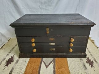 Antique The Mccaskey Register Co.  3 Drawer Wood Machinists Tool Box Chest