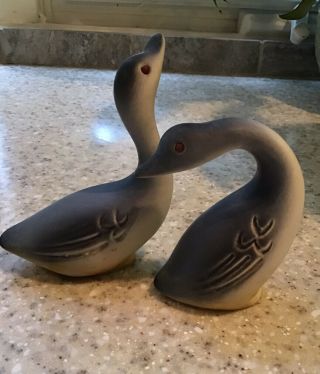 Vintage Roselane Pottery Ceramic Geese Goose Duck Smooth Matte Blue