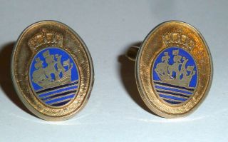 A Vintage 1950s Gold Tone T - Bar Cufflinks With A Galleon & Crown Design