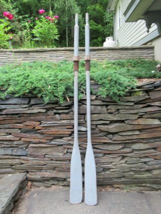 Very Interesting Old Wood Oars 78 " Long Paddles Old Color Finish
