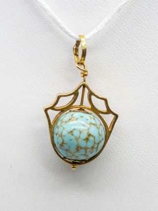 Antique Victorian 1890s 5ct Natural Turquoise 14k Yellow Gold Lavalier Pendant