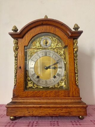 German Made Oak Cased Ting Tang Bracket Clock By W&h C1900