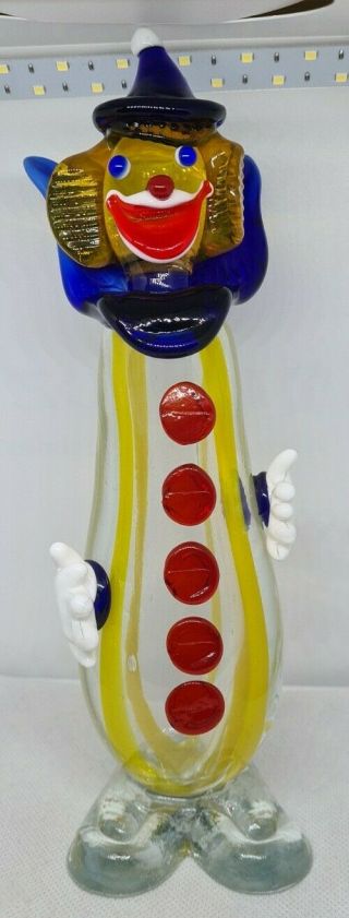 Vintage Murano Style Glass Clown With A Cucumber Shaped Body With Yellow Stripes