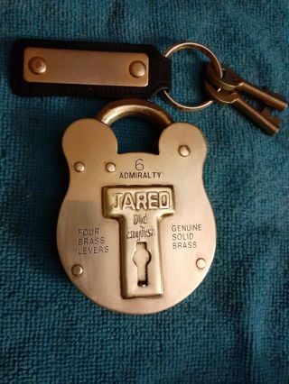 Vintage Admirality 6 Jared Soild Brass Padlock Lock W/2 Keys Made In England