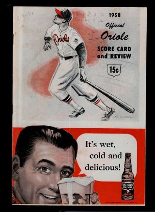 1958 Baltimore Orioles Vs Boston Red Sox Vintage Program - Ex Mt.
