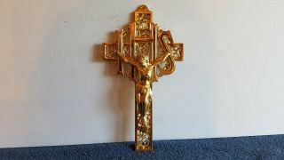Vintage Gold Tone Metal Inri Crucifix Jesus On Cross Ihs W/box A5