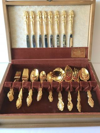 Golden Baroque Rose (gold Electroplate) By Oneida Silver 49 Piece Service For 8