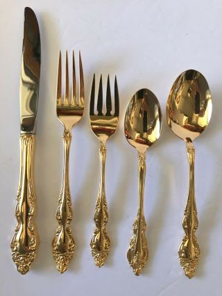 Golden Baroque Rose (Gold Electroplate) by ONEIDA SILVER 49 PIECE SERVICE FOR 8 2