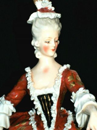 Antique German Dresden Lady Dancer Doll With Applied Flowers Porcelain Figurine