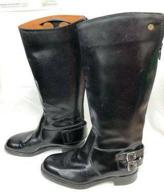Vintage Goldtop Black Leather Full Chromed Bovi Long Boots Uk8 692