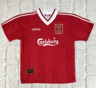 T10 1995 - 96 Liverpool Home Shirt Vintage Football Jersey Large Gilman